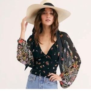 Free People Final Rose Blouse NWT Size Small / S Flowers long sleeve sheer top
